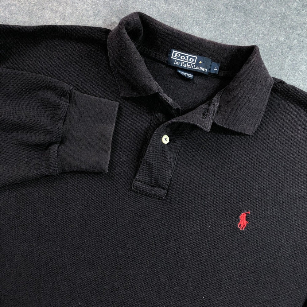Polo Ralph Lauren Mens Polo Shirt L Black Long Sleeve Pique Cotton Classic